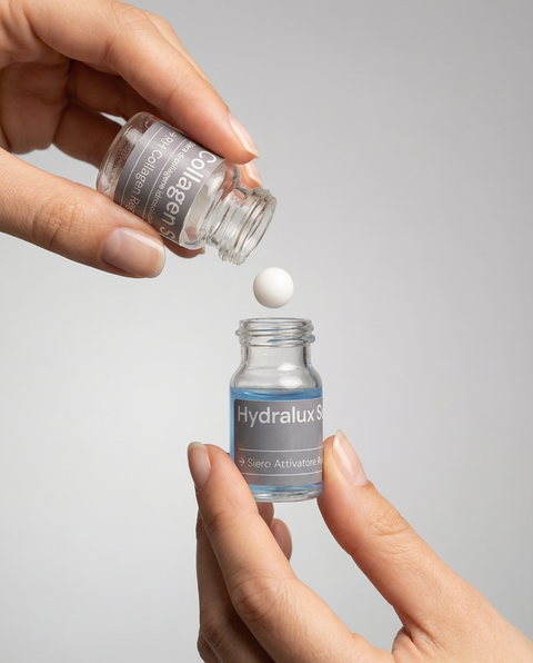 Attivazione RH Collagen Sphera con Hydralux Serum Medea – preparazione trattamento viso al collagene professionale